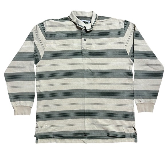 Ruff Hewn Shirt Mens Medium Polo‎ Embroidered Logo Golf Rugby Striped - Picture 1 of 8